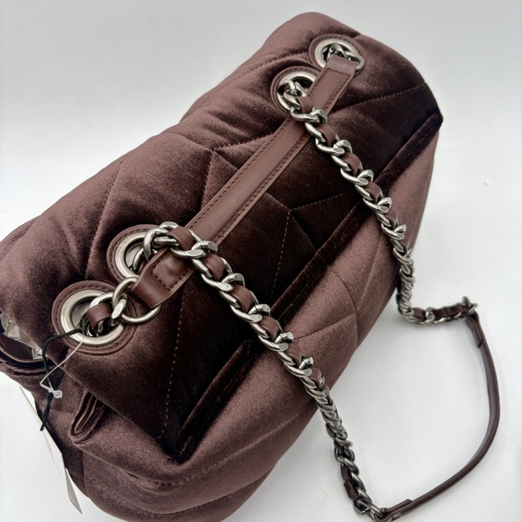 Steve Madden BCOLEMAN Brown Velvet Quilted Chain Shoulder Handbag SM Logo - Picture 4 of 14